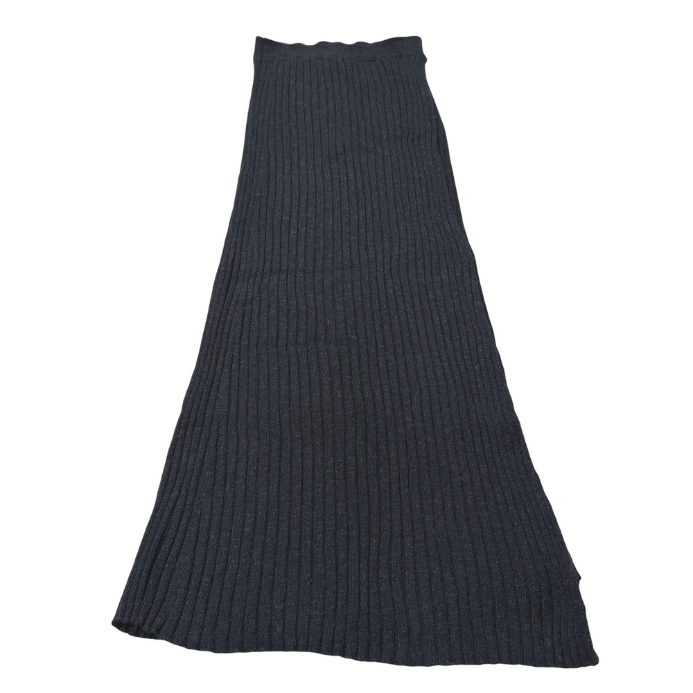 Free People Skirt Ribbed Knit Midi Womens M Charcoal Gray Stretch Cotton Blend